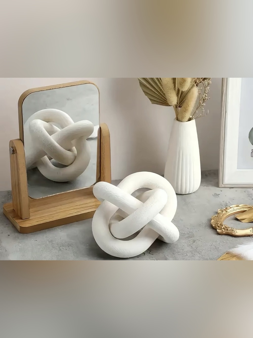 White Abstract Interlocking Knot Sculpture Modern Home Decor 4.72”
